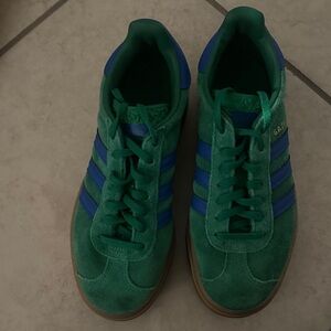 adidas Gazelle Bold Green Suede Sneakers with Blue Stripes
